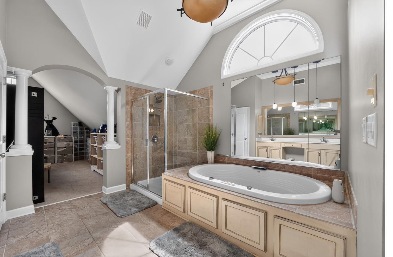 Primary bath with double vanity and walk-in shower